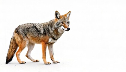 Fototapeta premium Wild coyote - Canis latrans - or American jackal, prairie wolf, or brush wolf, is a versatile and adaptable species of canine native to North America. Isolated on white background with copy space