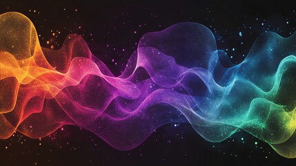 Obraz premium Colorful abstract waves and particles on a dark background, ideal for media and broadcasting designs