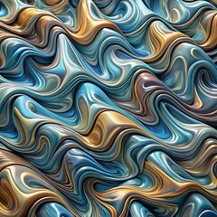 Obraz premium Abstract metallic waves seamless texture, Seamless texture featuring flowing abstract waves with metallic blue, gold, and bronze tones, creating a luxurious and dynamic design. 