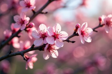 Fototapeta premium Pink blossoms in a hawthorn tree with bare branches, blossom, branch, hawthorn
