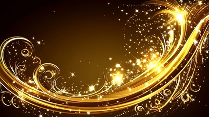 Fototapeta premium Golden Swirls and Sparkling Stars Design