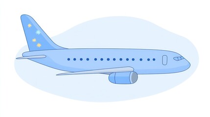 Fototapeta premium Light blue passenger airplane in flight, side view illustration.