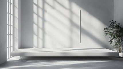 Fototapeta premium Sunlit Minimalist Interior with White Walls and Floating Platform
