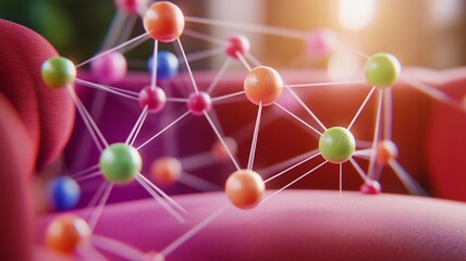 An Intricate social media network illustration with colorful nodes and connections