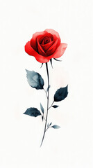 Obraz premium Single red rose with soft strokes and thorns, embodying elegance and romance for Valentine’s