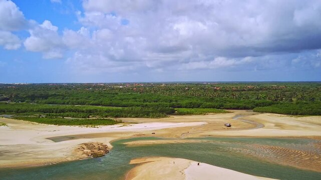 Aerial view of Curu river in Paracuru, Ceara, Brazil. Near Fortaleza.