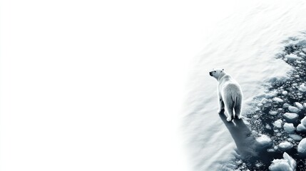 Solitary polar bear on melting ice, arctic landscape.