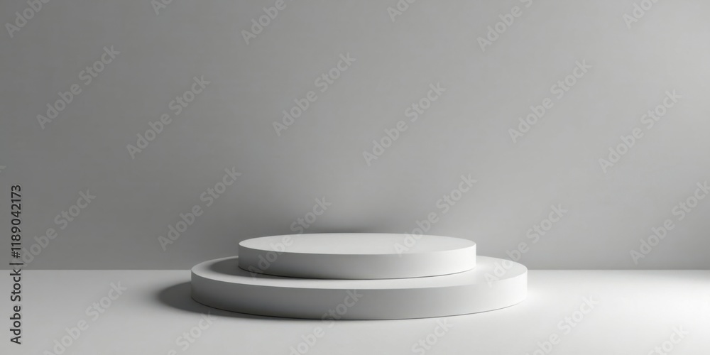 Poster minimalist white display podium on a neutral background for product showcasing
