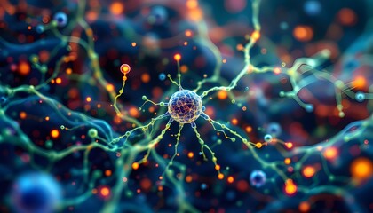 Abstract cellular structure visualization with vibrant color - network connection and growth concept - suitable for scientific presentations, health posters, tech-related media