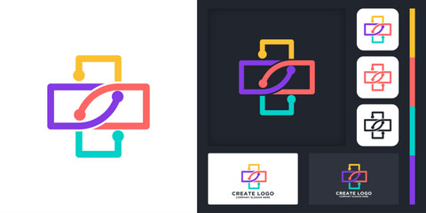 cross health community logo design with line concept