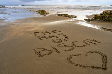 The beach of the Bay of Biscay with the heart on the sand  