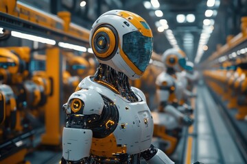 futuristic smart factory interior with collaborative robots and aipowered manufacturing systems industry 40 technology concept