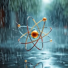Atom model reflecting in rain.