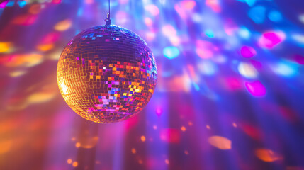 Fototapeta premium Disco lights reflecting from a party ball.
