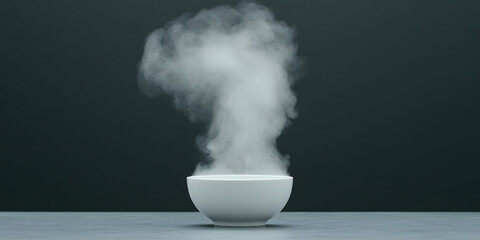 Steam rising from a hot bowl on a dark background.  Perfect for food, warmth, or comfort themes.