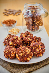 cocoa crisp balls made with mixed nuts and chocolate