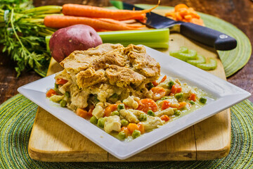 homemade chicken pot pie with fresh vegetables
