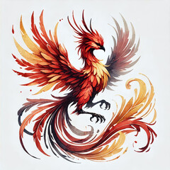 Fototapeta premium Majestic mythical phoenix bird with elaborate feathers, strong talons, and powerful wings, watercolor clipart illustration. Generative AI.