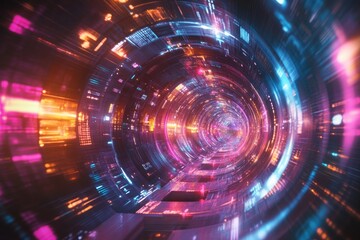 Obraz premium Abstract Neon Tunnel Digital Art Futuristic Design