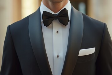 A Close Up Of A Black Tuxedo With A Bow Tie