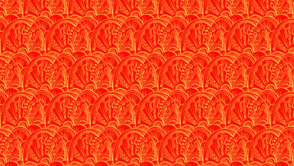 abstract hand-drawn pattern. red yellow lunar background.