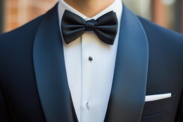Elegant Black Bow Tie and Tuxedo Detail