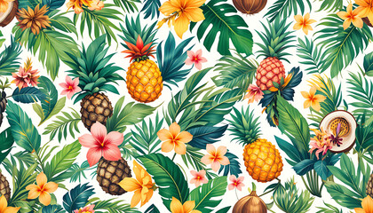 Fototapeta premium Seamless pattern with flowers and leaves