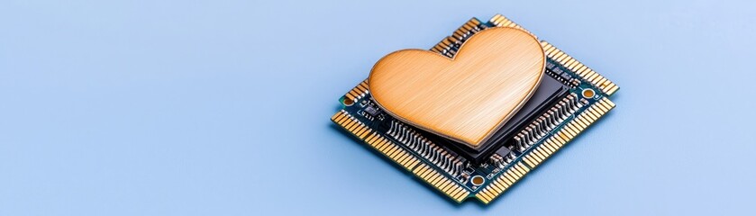 Fototapeta premium Heart Shape Symbol on Microchip Concept of Technology and Love in Digital Age