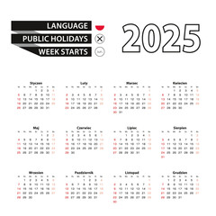 2025 calendar in Polish language, week starts from Sunday.