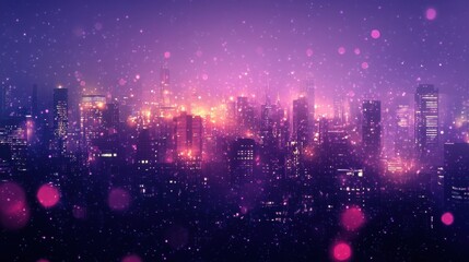 Obraz premium Night City Skyline Illuminated Under a Purple Sky