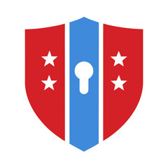 Minimalist Shield with Keyhole and Stars Vector Design.