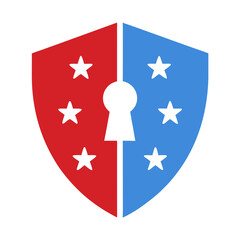 Minimalist Shield with Keyhole and Stars Vector Design.