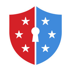 Minimalist Shield with Keyhole and Stars Vector Design.