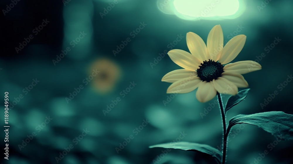 Poster Stunning Teal Yellow Flower Bloom Nature Photography