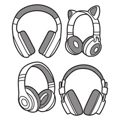 black and white vector lines, four headsets