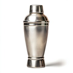 a metal cocktail shaker on a white background