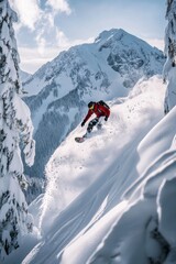 Happy skier skiing in winter.