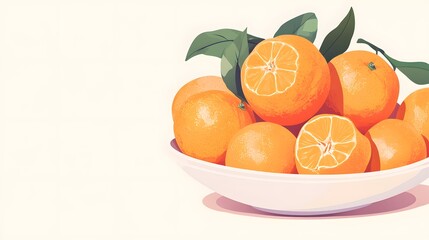 A Bowl of Fresh Oranges with Green Leaves