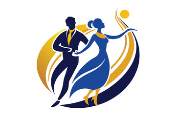 Vector logo, silhouette of a dancing couple , a girl and a boy white background C.eps