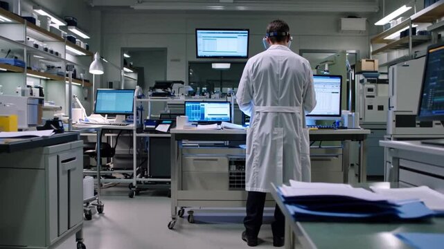Scientist working on cutting-edge research late at night.