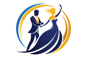 Vector logo, silhouette of a dancing couple , a girl and a boy white background D.eps