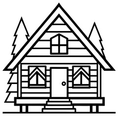 Cozy Forest Cabin Outline Drawing