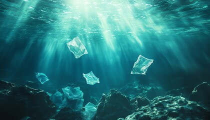 Fototapeta premium Plastic waste floating on the ocean s surface