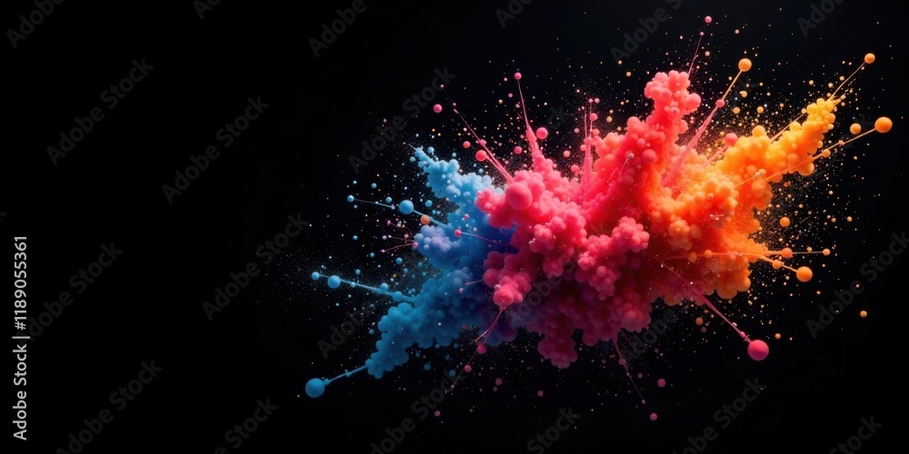 Poster vibrant color explosion a dynamic abstract image featuring a burst of blue, red, and orange paint