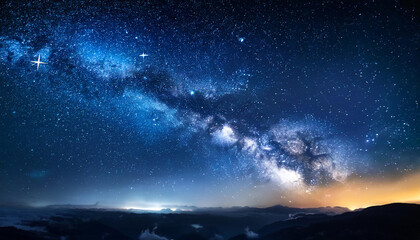 Naklejka premium night time sky and stars milky way space heritage packed with galaxies and clouds the darkish blue depths of the universe