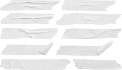 White adhesive paper tape set isolated on white background