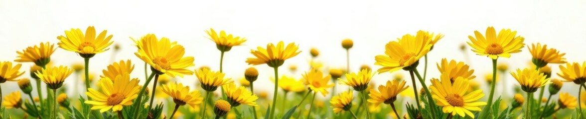 Sunny field of bright yellow daisies isolated on white background, freshness, simplicity, golden © สิริวุฒิ นาคโคตร