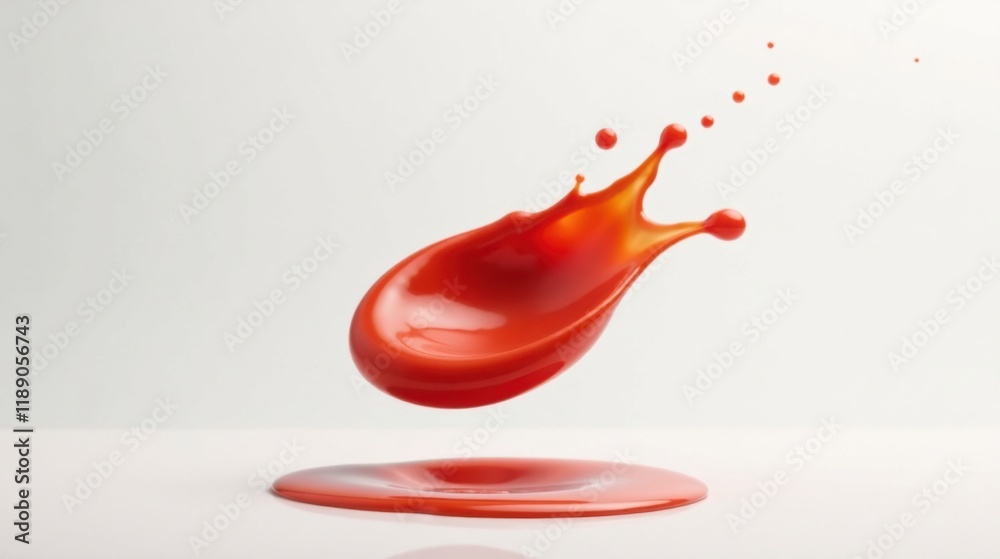 Poster vibrant red liquid splashing and forming a unique shape on a white background