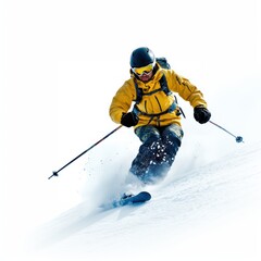 Happy skier skiing in winter.