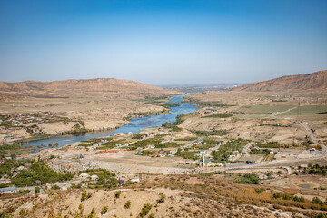 Mountain river valley, top view